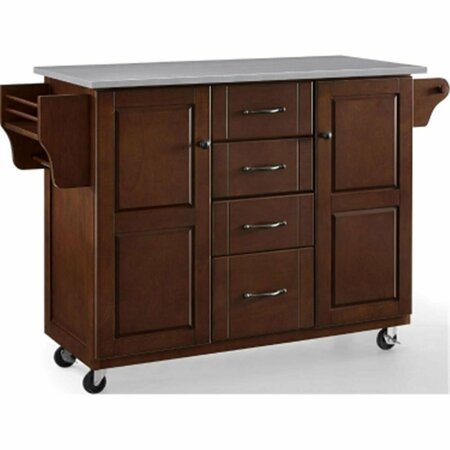 TEMPLETON 35.25 x 51.5 x 18 in. Eleanor Stainless Steel Top Kitchen Cart - Mahogany TE3036175